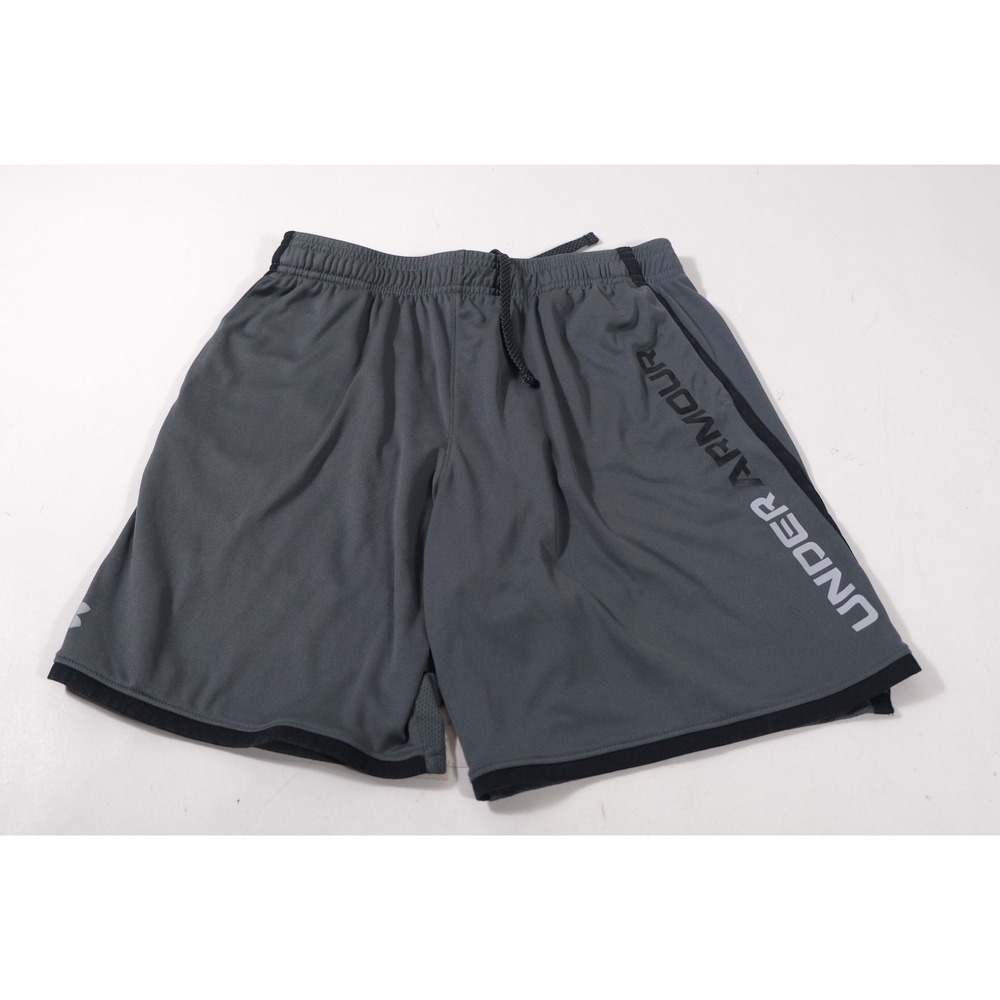 Under Armour Shorts Boys YXL Gray Loose Fit Graphic Logo Athletic Activewear